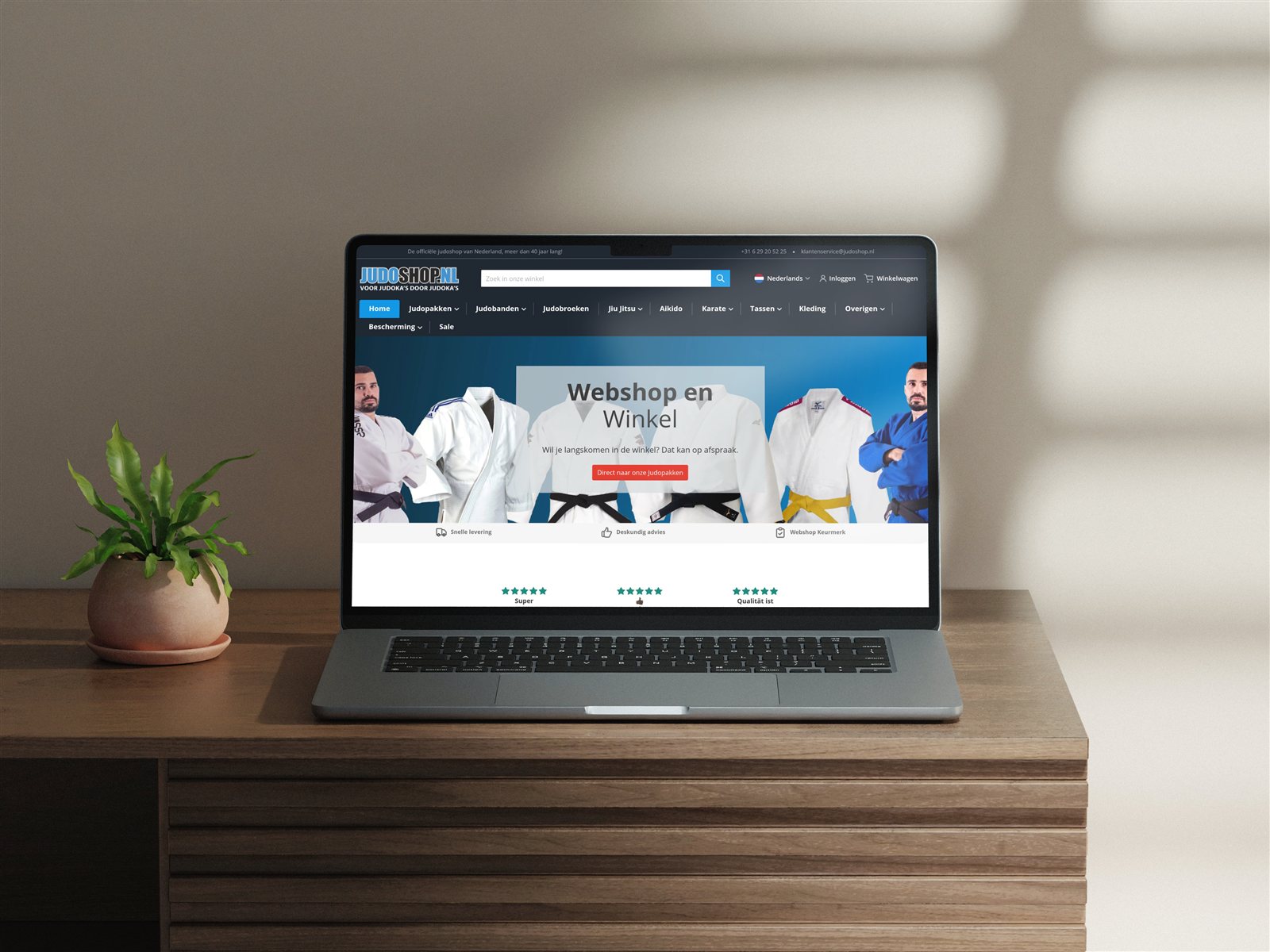 Judoshop.nl webshop op een laptop